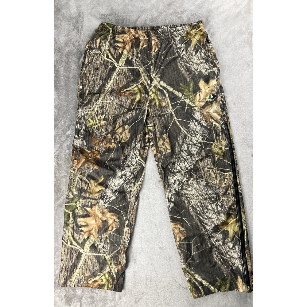 MOSSY OAK Raintamer 2‎ Mens Large Camoflage Hunting Waterproof Pants Zip Quiet